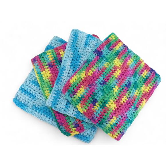 Handmade Other - (4) Handmade Crocheted Dishcloths Washcloths 100% Cotton 8" x 8" Turquoise